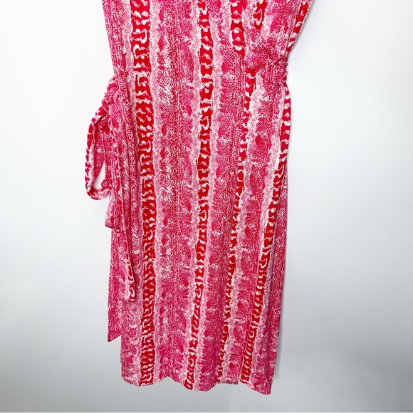 Diane Von Furstenberg DVF Red Pink White Sleeveless Wrap Tie Dress Size 6 - Picture 9 of 12